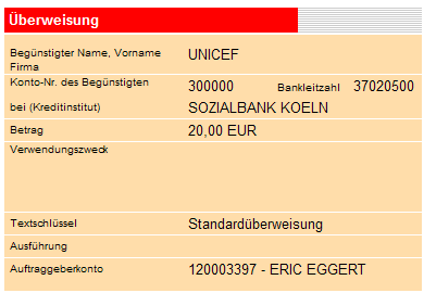 Spende von 20,00€ an UNICEF.