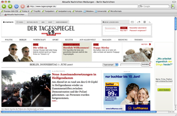 Screenshot Tagesspiegel mit horizontalem Scrollbalken