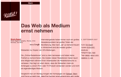 Das neue Layout von yatil.de mit &uuml;berlagertem Grid